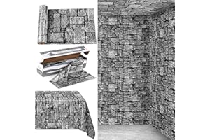 Kochorie 100 Ft x 54 Inch Stone Wall Tablecloth Roll with Cutter Box Disposable Plastic Table Cover Medieval Brick Dirt Floor Wall Backdrops for Farm Wedding Birthday Party