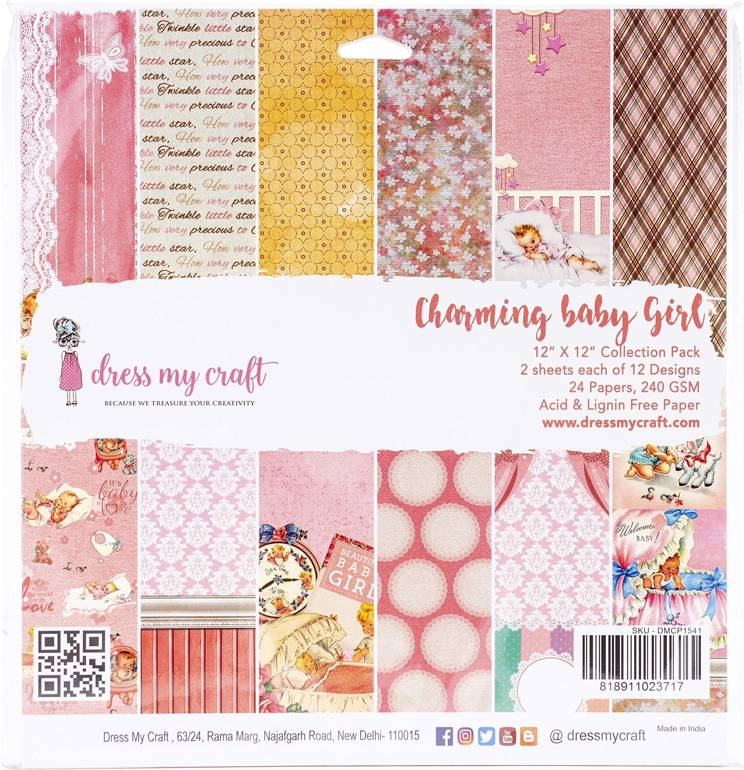 Dress My Craft Single-Sided Paper Pad 12"X12" 24/Pkg-Charming Baby Girl, 12 Designs/2