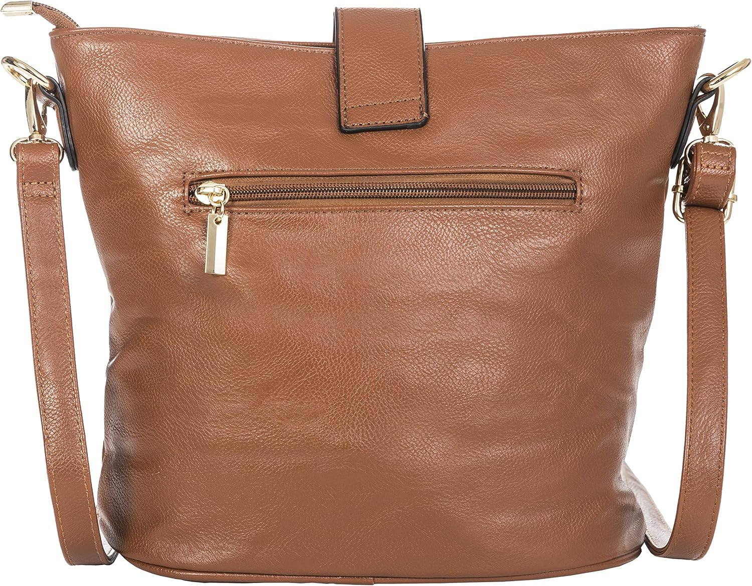 Mabel London Womenโs Vegan Leather Crossbody Shoulder Bag - Medium Everyday Tote with Horseshoe Buckle & Zip Pocket - Fran (Light Grey) - Image 4