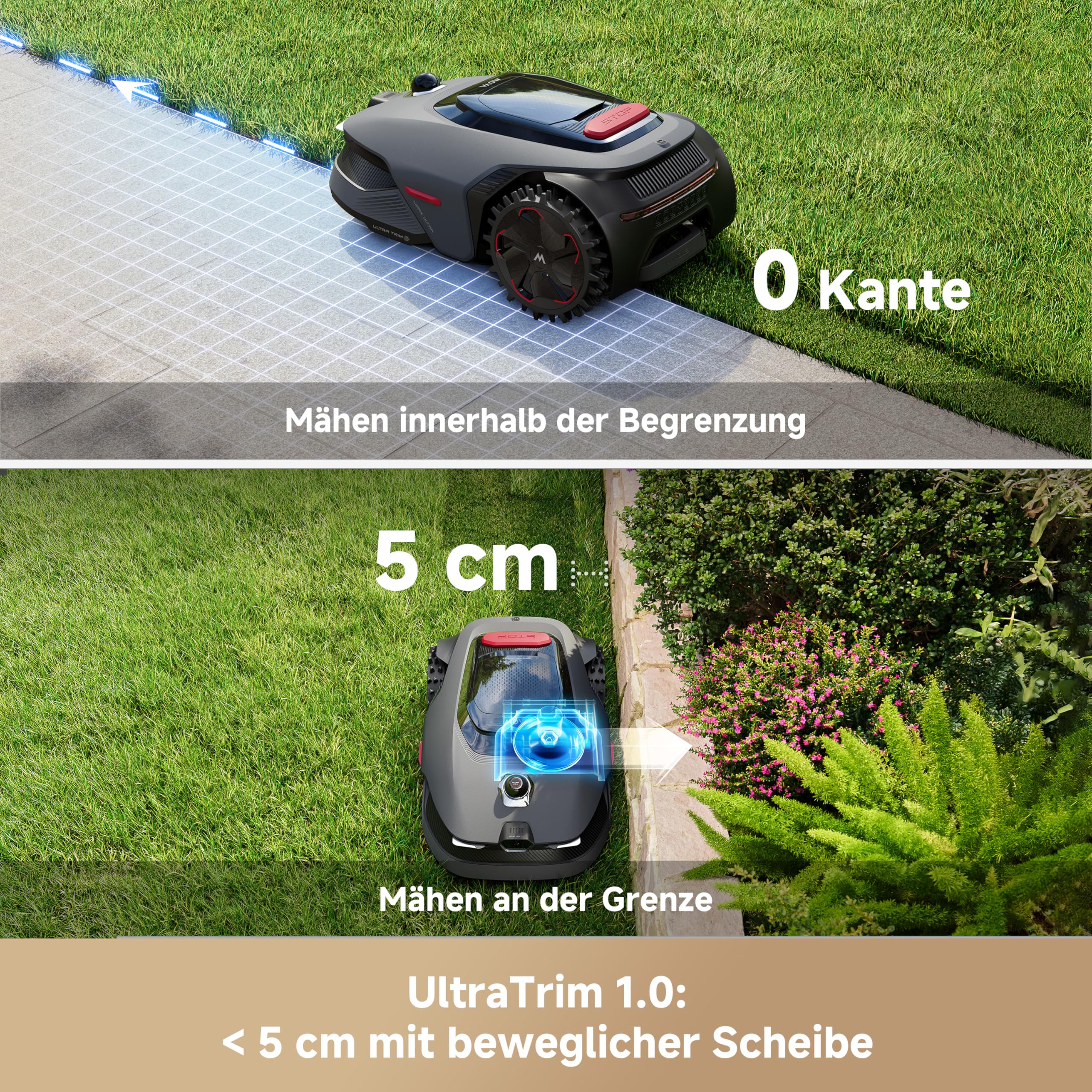 MOVA LiDAX Ultra 800 Mähroboter ohne Begrenzungskabel, Empf. 800 m², ohne RTK & automatische Kartenerstellung per 3D-LiDAR mit 360° & AI Vision, 5 cm Kantenschnitt, effiziente Wegeplanung in U-Form 3