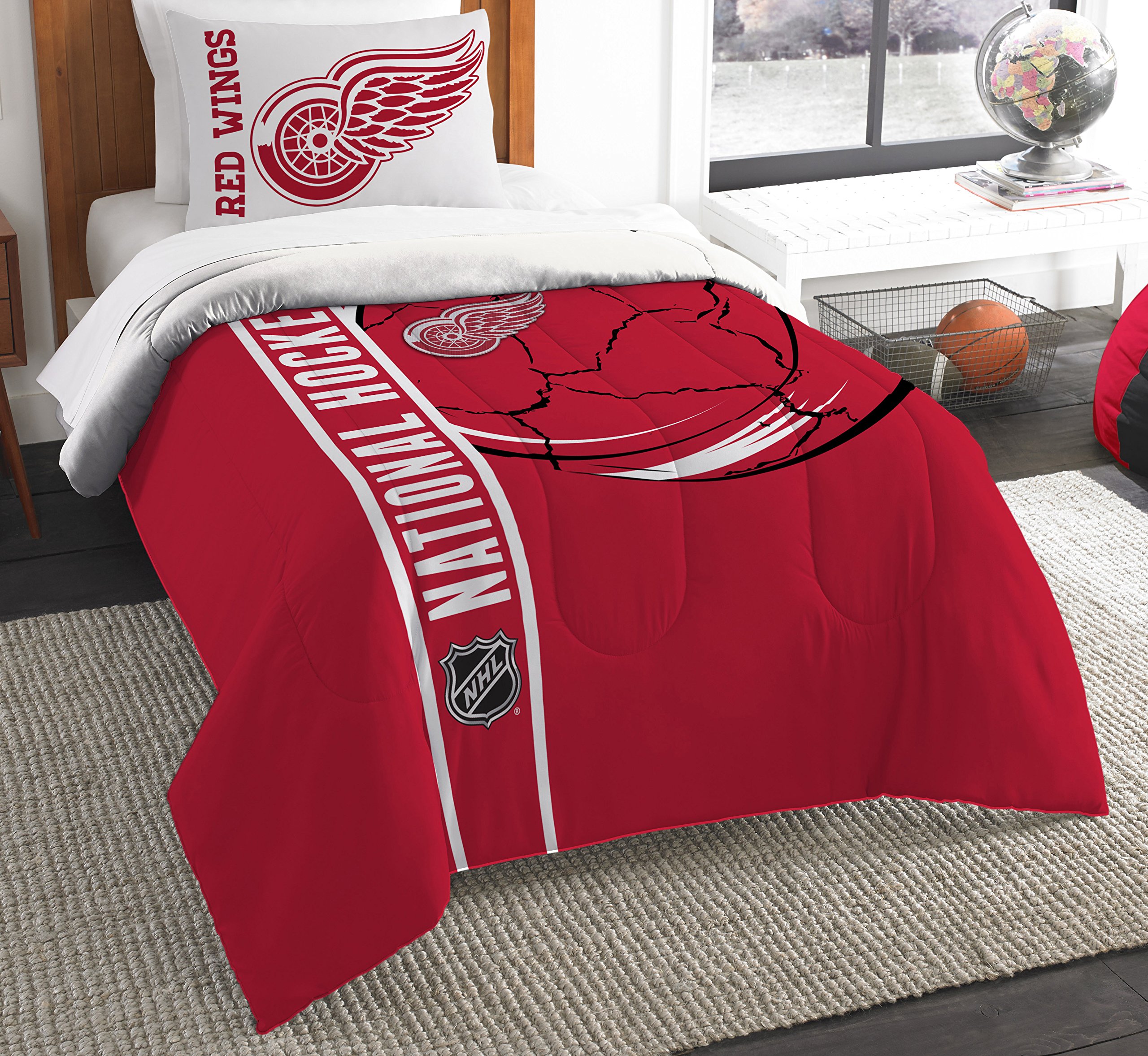 Northwest NHL Detroit Red Wings Unisex-Adult Comforter and Sham Set, Twin, Draft Image