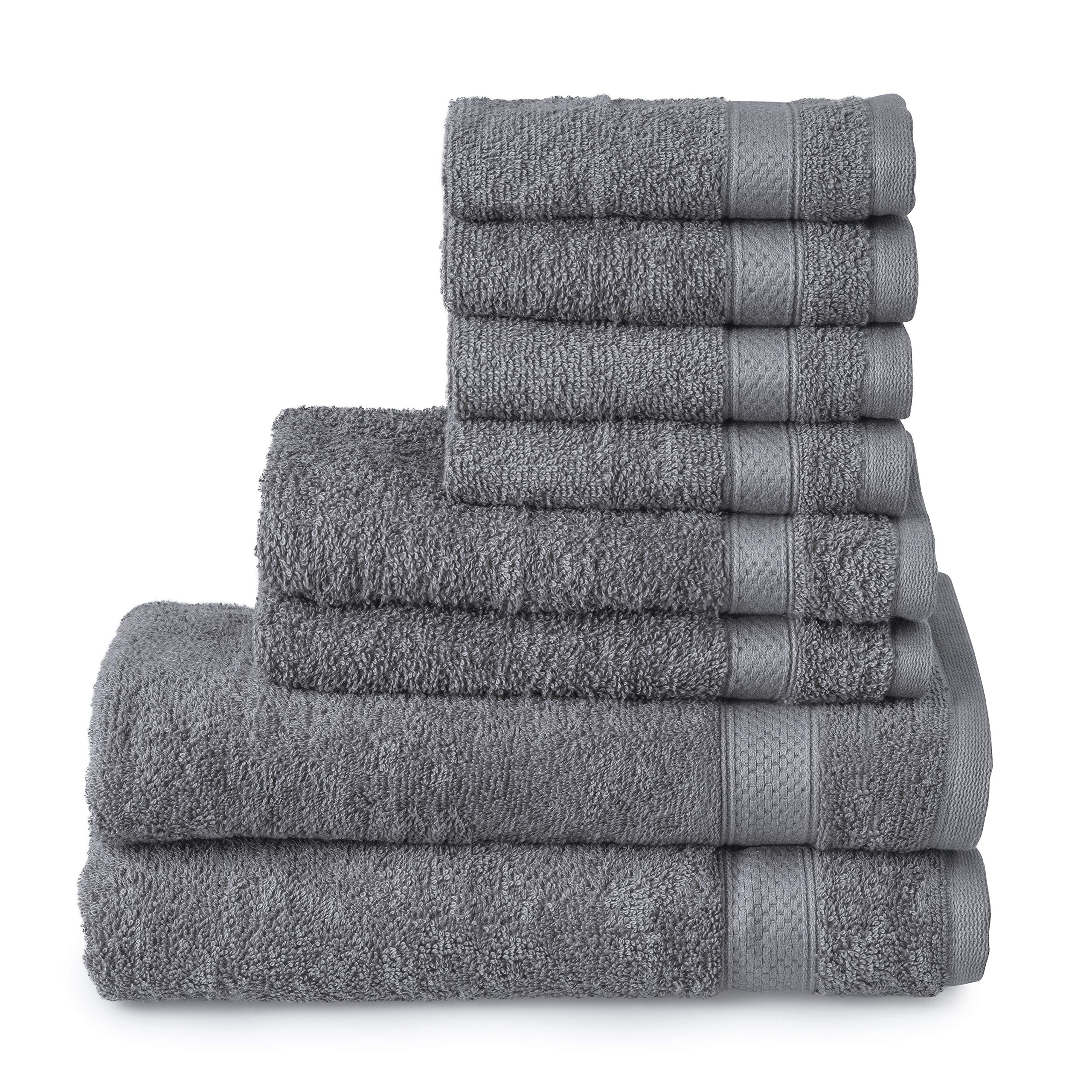 Welhome Basic 100% Cotton Towel (Slate Grey) - 8 Piece Set - Quick Dry - Absorbent - Soft - 434 GSM - Machine Washable - 2 Bath - 2 Hand - 4 Wash Towels
