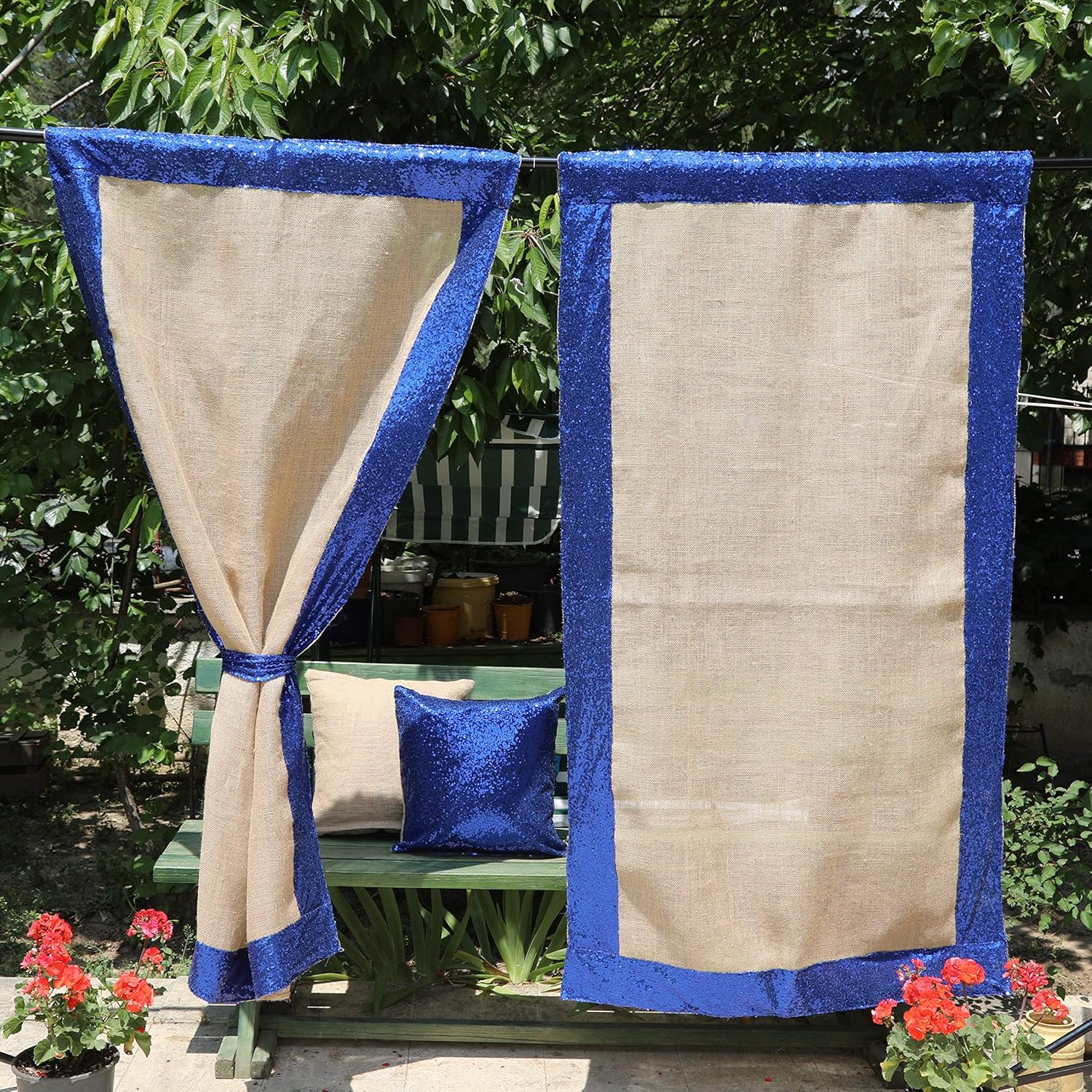 Amazon Com Blue Sequin Curtains Burlap Curtain Panels Burlap And