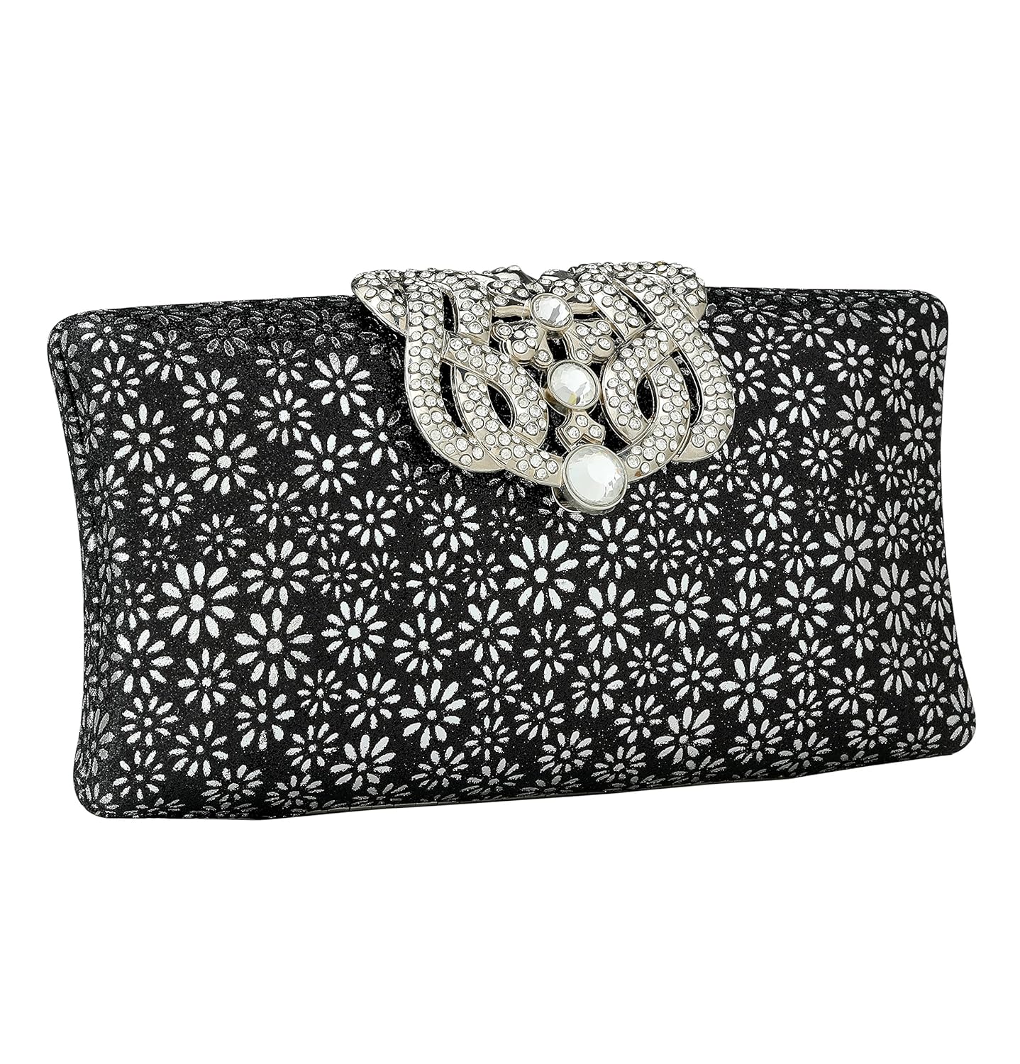 paradox womens flower design wedding cocktail evening hand box clutch bag (black)