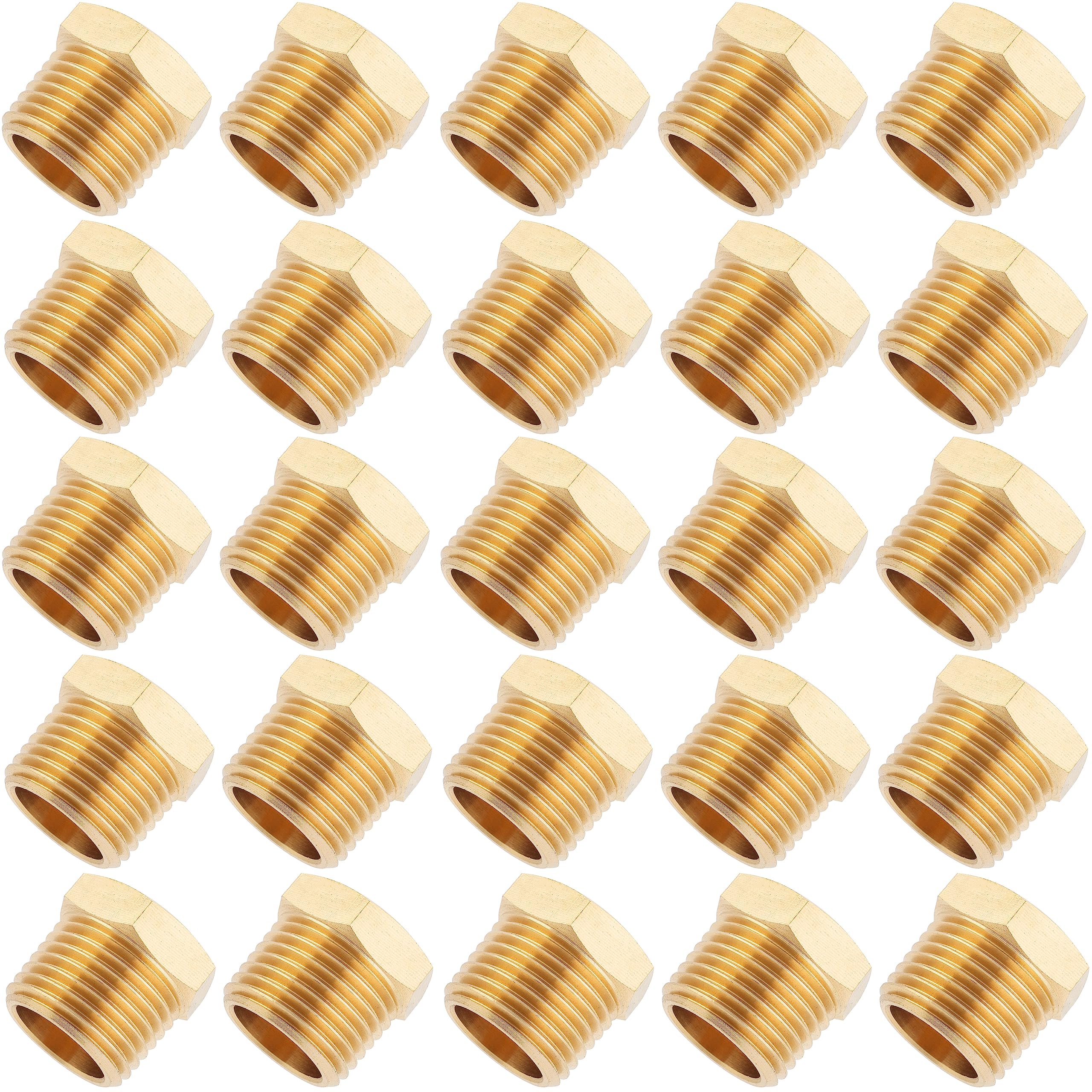 LTWFITTING Brass Pipe Hex Head Plug Fittings 1/2-Inch Male BSPT Air Fuel Water Boat (Pack of 25)