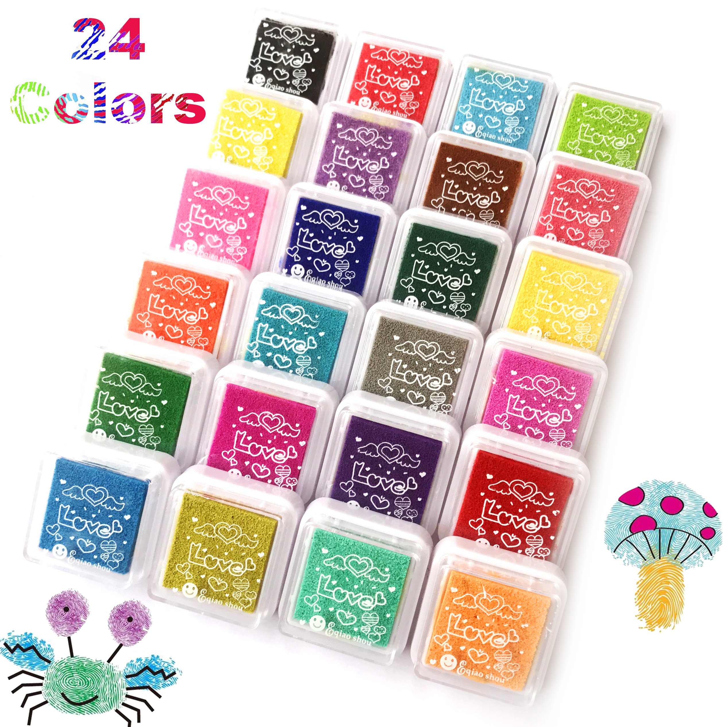 Alled 24 Colors Craft Finger Ink Pad,Fingerpaint Rainbow Washable Stamp