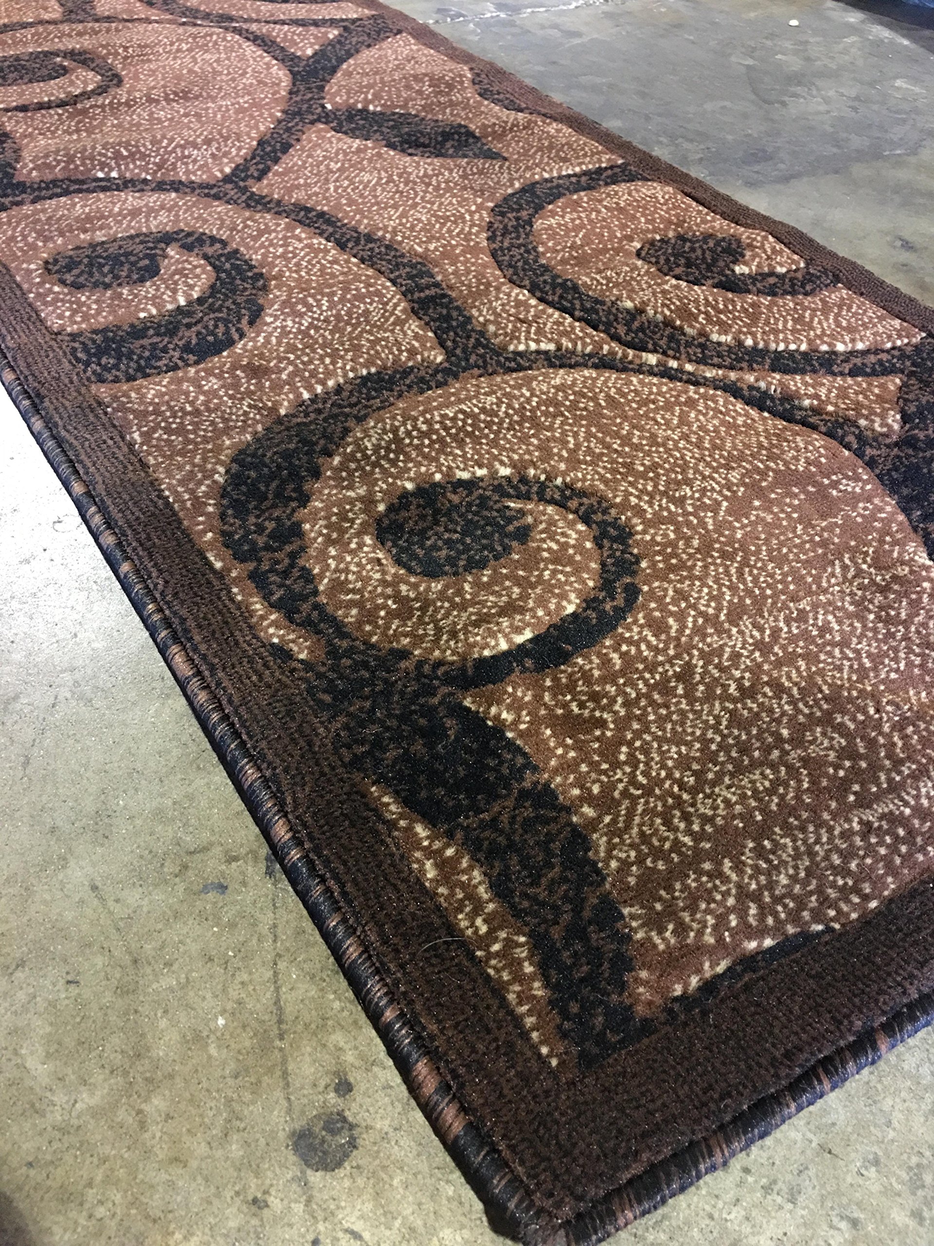 Americana Modern Runner Area Rug Dark Brown Black Design 154 (2 feet X