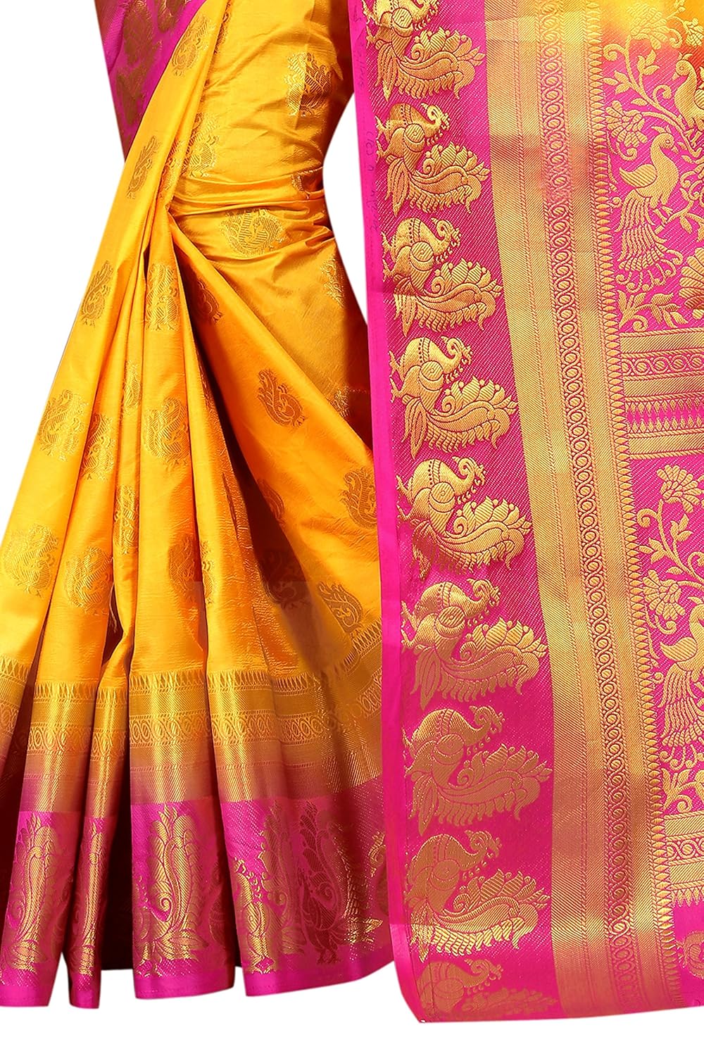 saarah women kanjivaram art silk saree (n4015yl, yellow)