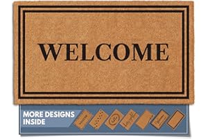 Barnyard Designs Natural Coco Coir Heavy Duty Backing Doormat - Large Cute Non-Slip Front Door Welcome Mat for Outside Entrance or Porch Entry, Brown (17x30, Welcome)