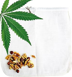 Hanf Nussmilchbeutel ecocasa - Die umweltfreundliche Alternative zur Herstellung von Mandelmilch - Haselnussmilch - Selleriesaft - Veganer Joghurt - Quinoa spülen | INKLUSIVE Anleitung und Rezepte