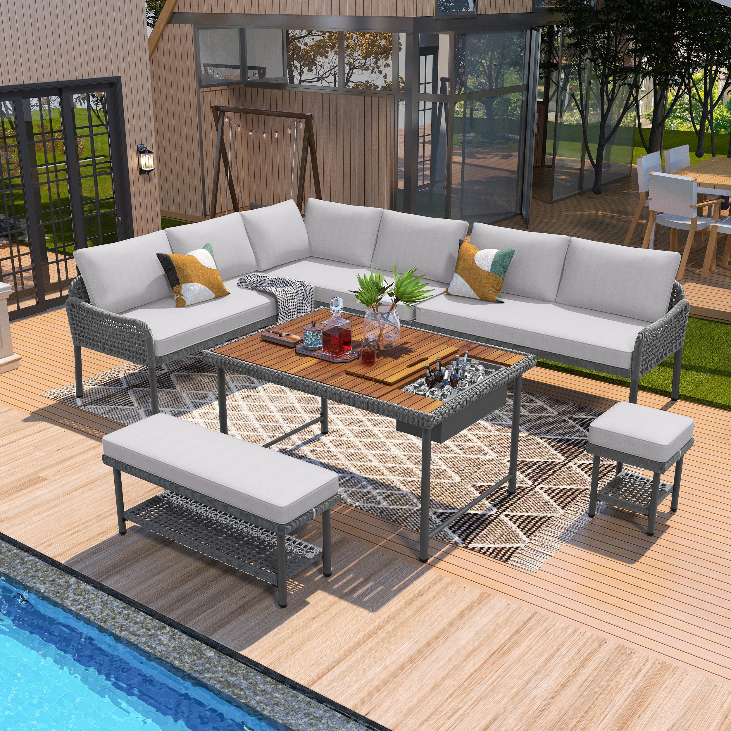 box 3 of 3 Merax 6 Piece Rope Patio Furniture L-Shaped Set,Outdoor ...