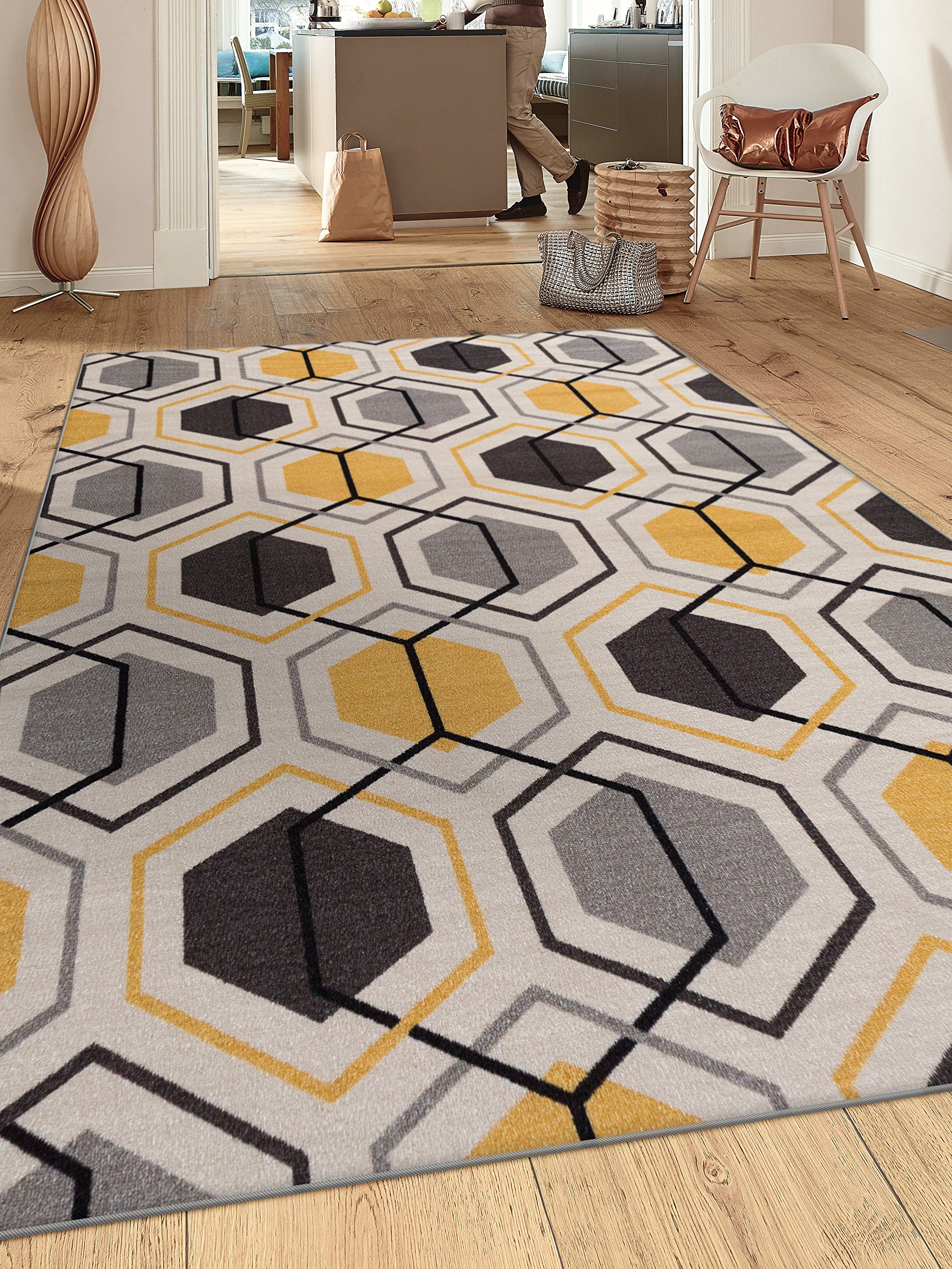 Photo 1 of Rugshop Contemporary Geometric Stripe Carpet for Living Room,Bedroom,Home Office,Kitchen Non-Slip (Non-Skid) Area Rug 5 X 7 (5' 3" X 7' 3") Yellow