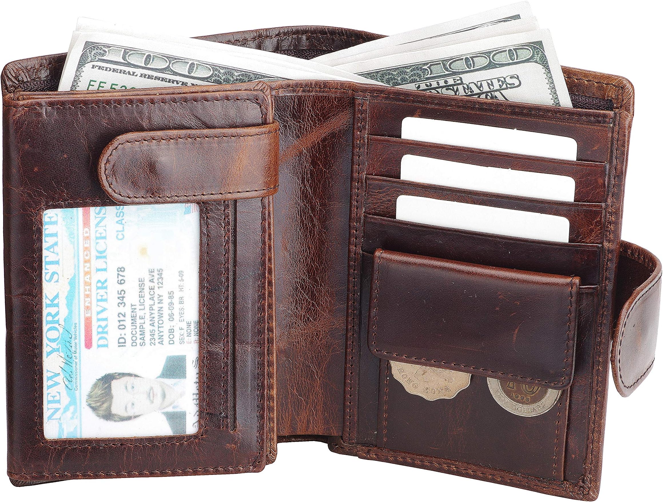 Leather Wallet for Men or Women RFID Blocking Card Holder Coin Purse Trifold Wallet