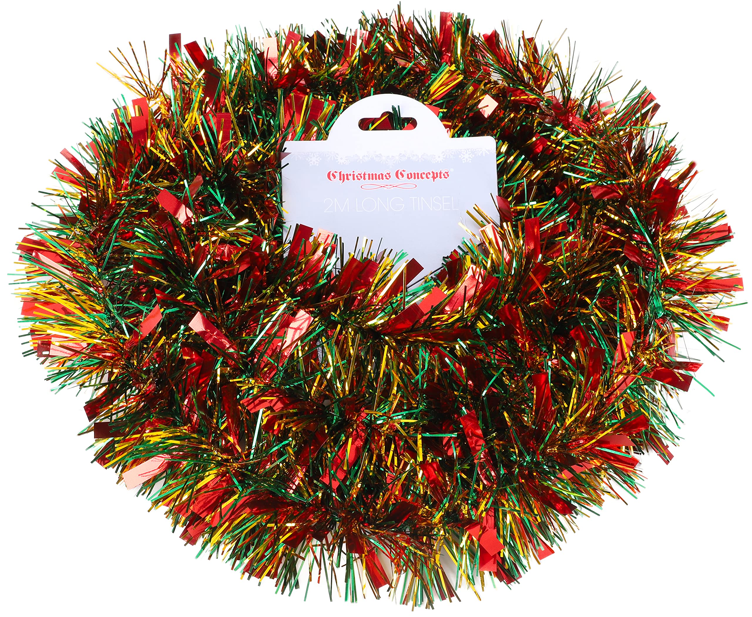 Christmas Concepts® 2m (6.6ft) Chunky/Fine Christmas Tinsel - Christmas Decoration Tinsel (Red/Green/Gold) — image 1