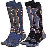 Merino Wool Ski Socks Mens Womens 2 Pairs for Skiing, Snowboarding, Thermal Knee High Winter Warm Sports Performance Socks