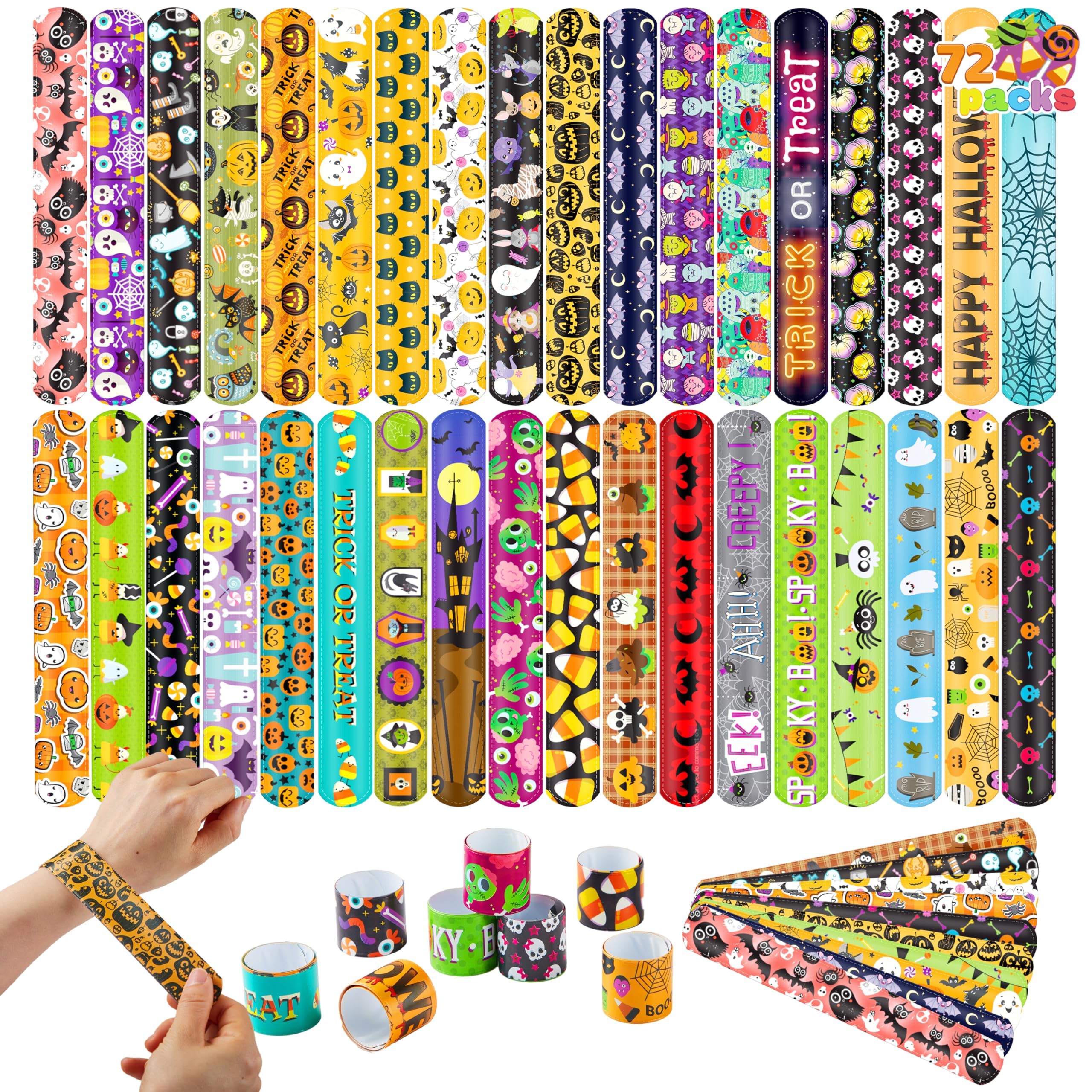 JOYIN 72 PCS Halloween Slap Bracelets Toys for Kids Girls Boys, 36 Different Design Bracelets Bulk for Party Favors and Supplies, Treat Bags Gifts
