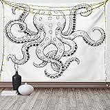 Ambesonne Octopus Tapestry, Sketch Style Print of