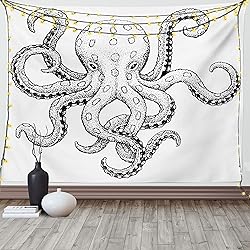 Ambesonne Octopus Tapestry, Sketch Style Print of