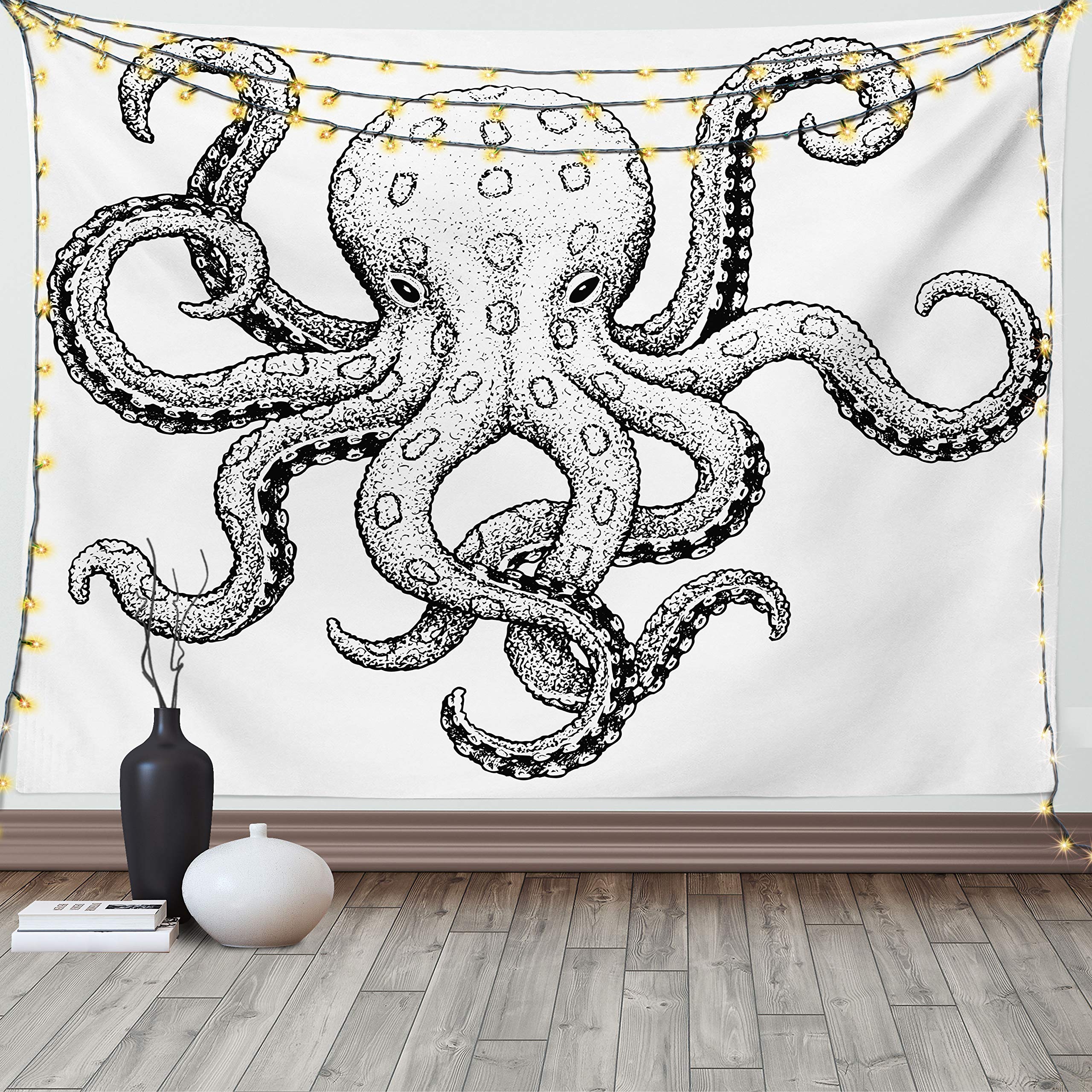 Ambesonne Octopus Tapestry, Sketch Style Print of