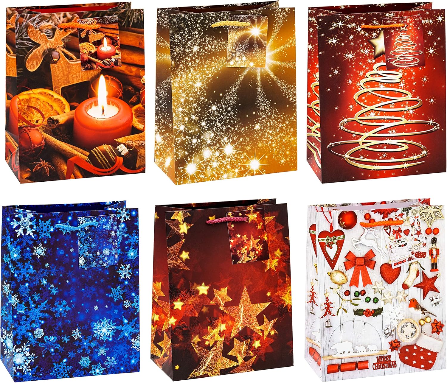 TSI 83018 Gift Bags Christmas No 8, Pack of 12, Size: Medium (7 x 4 x 9 inch), 83018-A, Motif Christmas series 8, 1 count (Pack of 12)