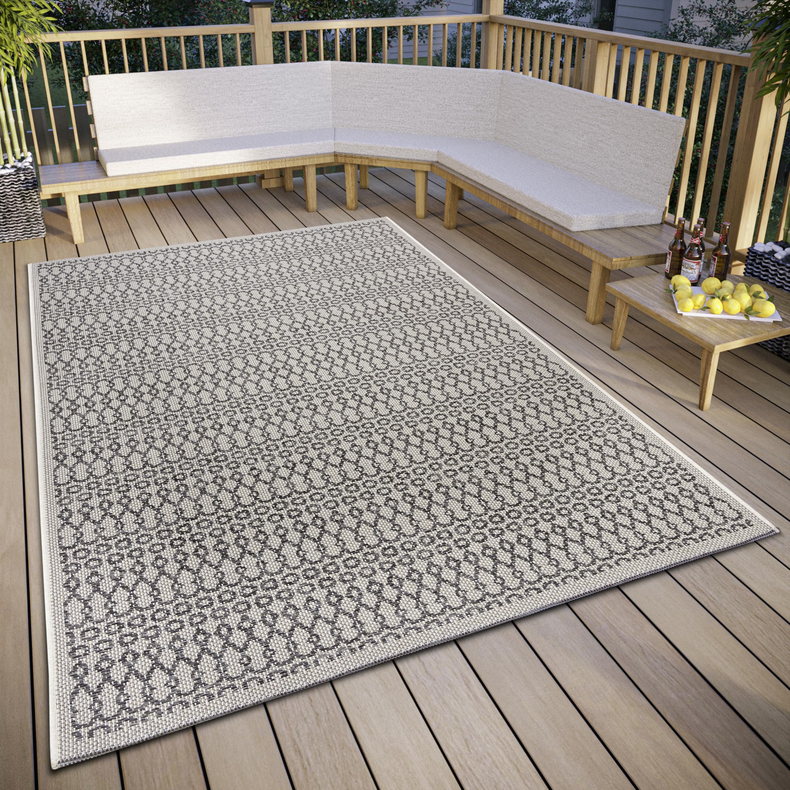 Hanse Home Vanti Indoor & Outdoor Rug Weatherproof - Modern Pattern, Waterproof Robust Outdoor Rug Flat Weave for Garden, Balcony, Patio, Living Room - Beige Grey, 63 x 120 cm