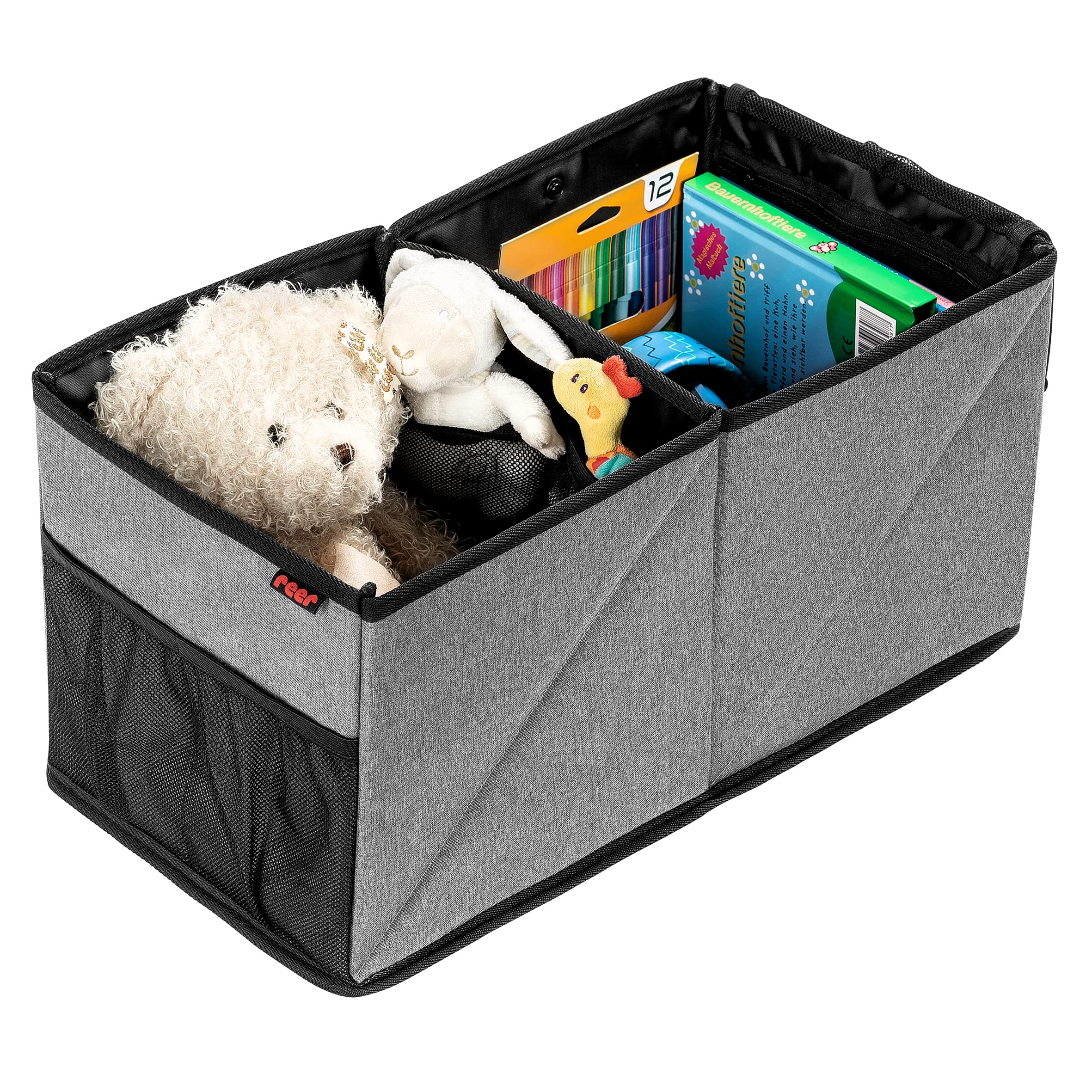 reer TravelKid Back Seat Car Box for Tidy on The Back Seat, Dirt-Resistant, Non-Slip Base, Foldable, Grey