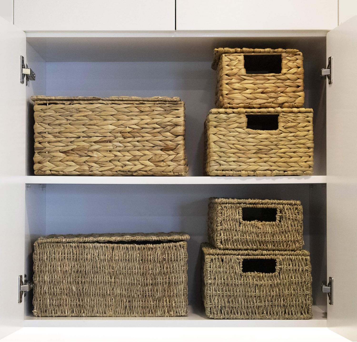 Juego 3 cesta de mimbre con tapa y asa para organización y decoración