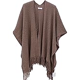 Knit Shawl Wrap for Women - Soul Young Ladies Fringe Knitted Poncho Cardigan Cape