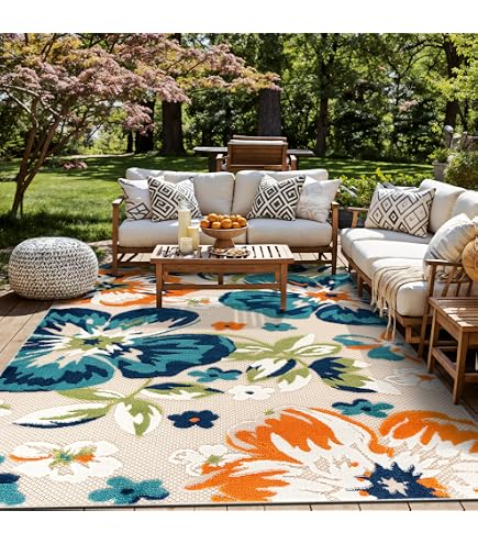 Amazon.com: Modern Floral 7x10 Outdoor Area Rug Contemporary