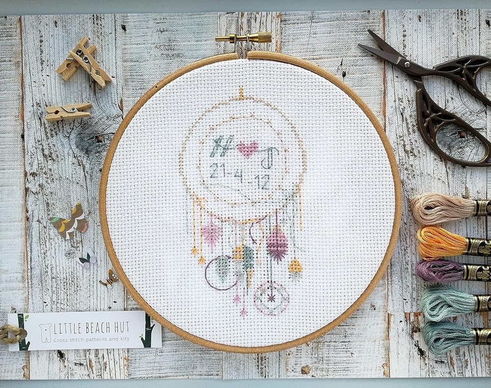 Cross stitch kit, dream catcher, personalised wedding gift, embroidery
