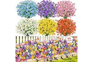 Der Rose 24 Bundles Artificial Pansy Flowers for Outdoors, UV Resistant 6 Assorted Colors Fake Pansies Spring Flowers for Pla