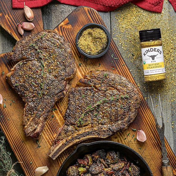 KINDER’S ORGANIC BUTTERY STEAKHOUSE RUB, PREMIUM QUALITY SEASONING, MSG FREE, USDA CERTIFIED ORGANIC, 3 OZ