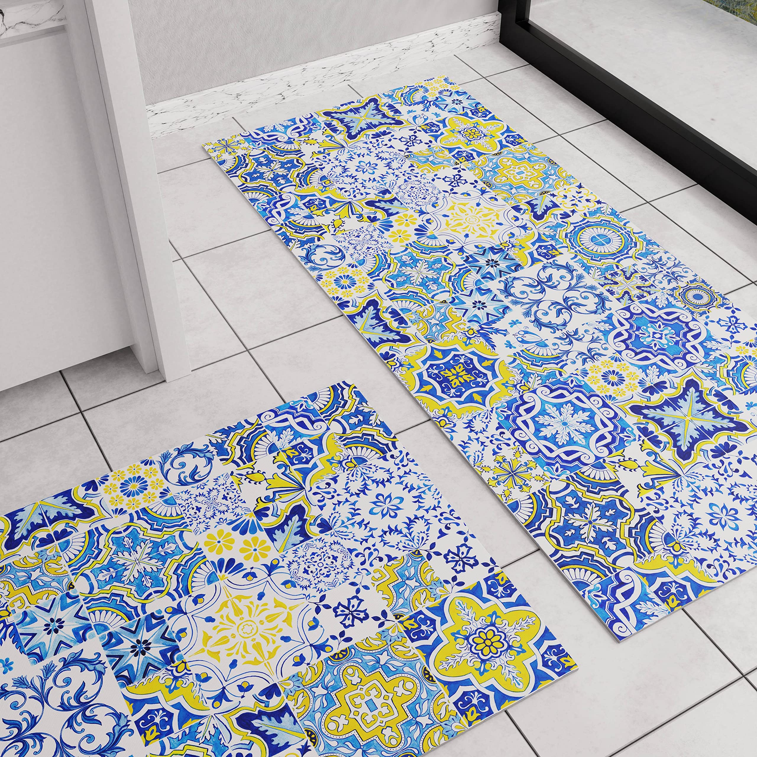 PETTI Artigiani Italiani - Washable Non Slip Kitchen Runner Rug, 52 x 140 cm, Vietri Blue Design, 100% Made in Italy