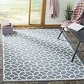 SAFAVIEH Washable Rug Outdoor Linden Collection - 8' x 10', Blue & Cream, Non-Shedding & Easy to Clean, Ideal for Patio, Back