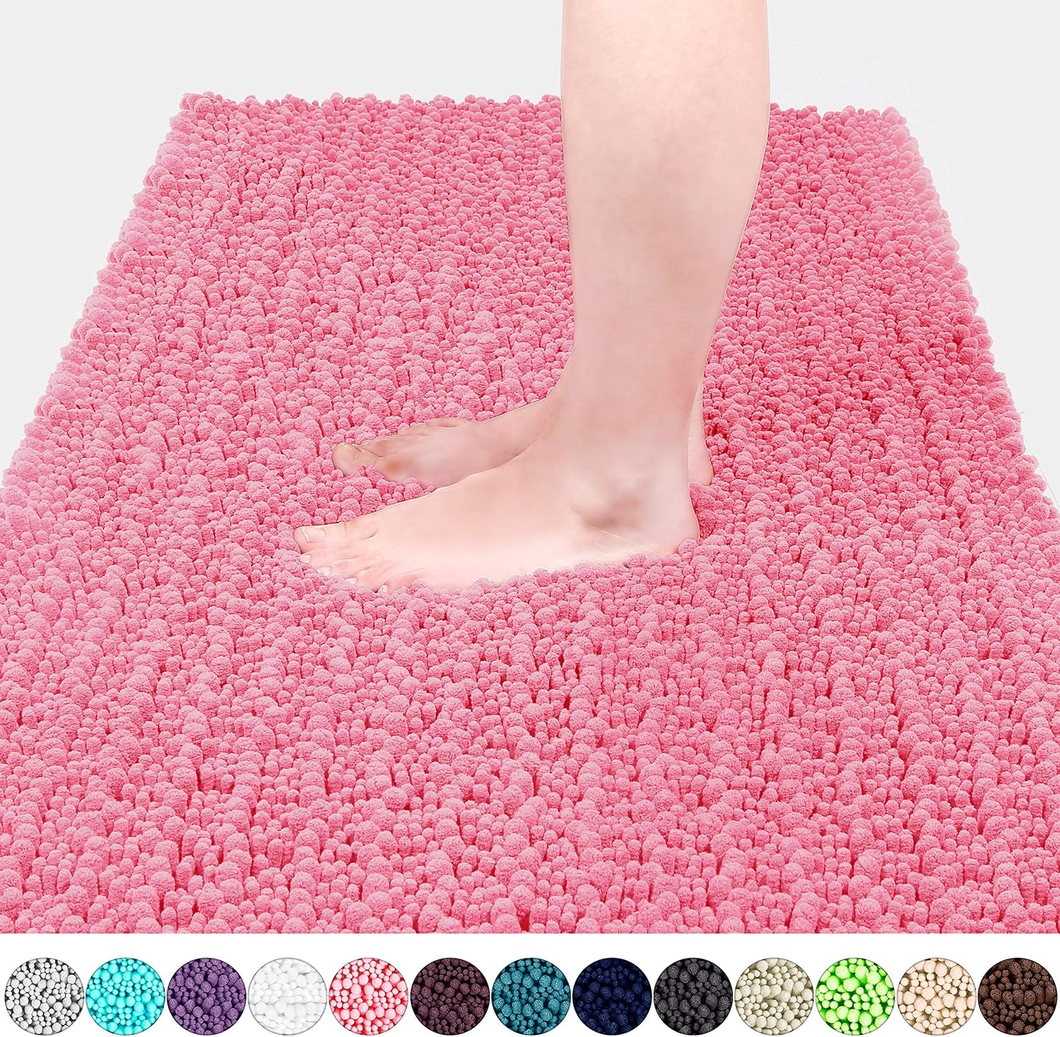 Yimobra Original Luxury Shaggy Bath Mat, 24 x 17 Inches, Soft and Cozy, Super Absorbent Water, Non-Slip, Machine-Washable, Thick Modern for Bathroom Bedroom, Gray: Home & Kitchen