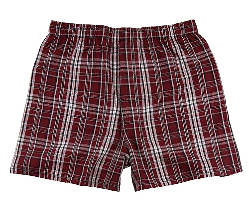 boxercraft Men's Cotton Flannel Plaid Boxer Sleep Shorts, Garnet