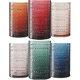 Khen Plastic Hobnail Drinking Highball Glasses Set of 6 Neutral Tones Cups 14oz, Shatterproof & Unbreakable Acrylic Beaded Design, BPA-Free, Dishwasher Safe Indoor/Outdoor Drinkware Water, Cocktails