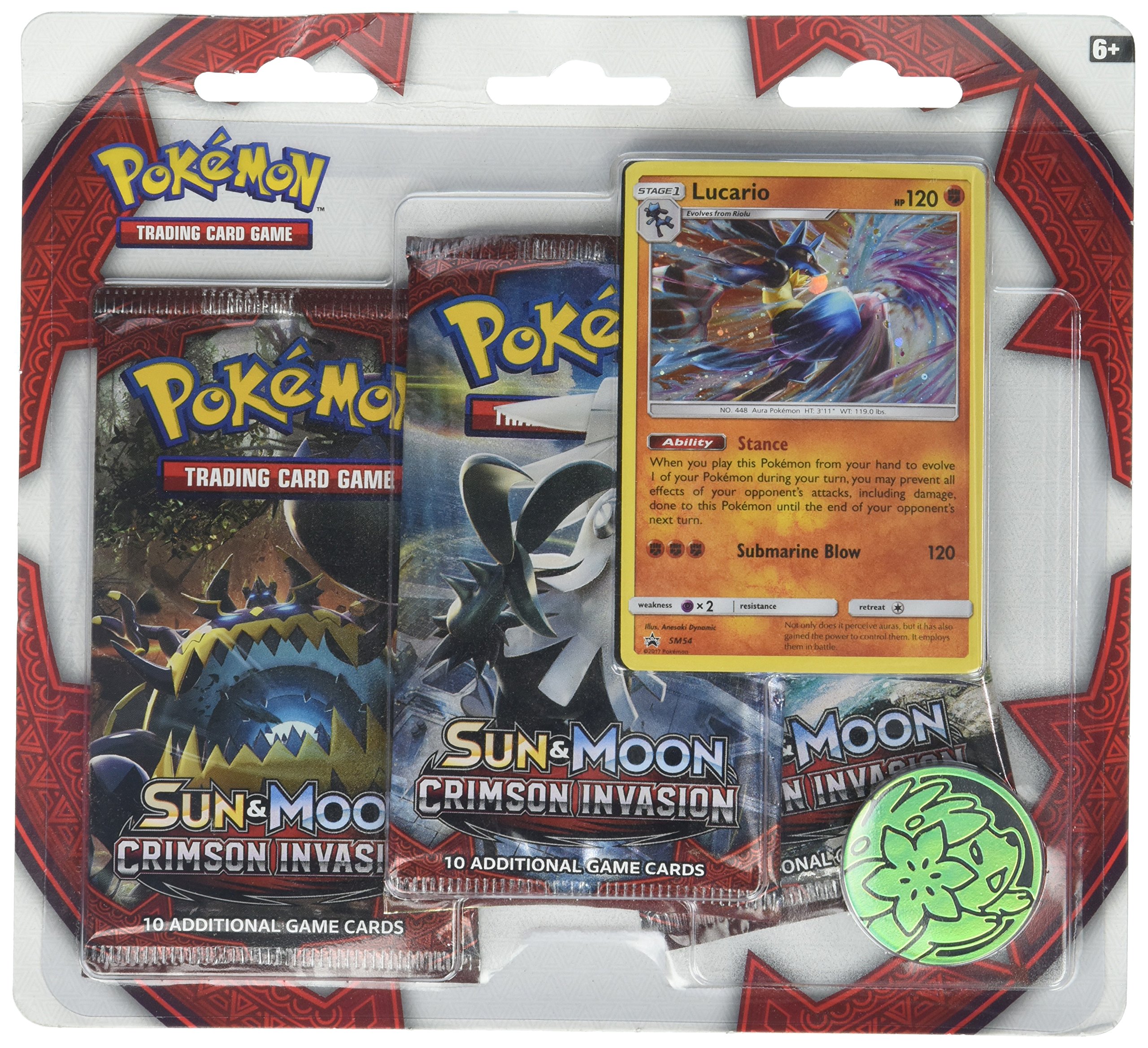 Pokemon TCG: Sun and Moon Crimson Invasion 3 Pack Booster - Lucario (New November 2017)