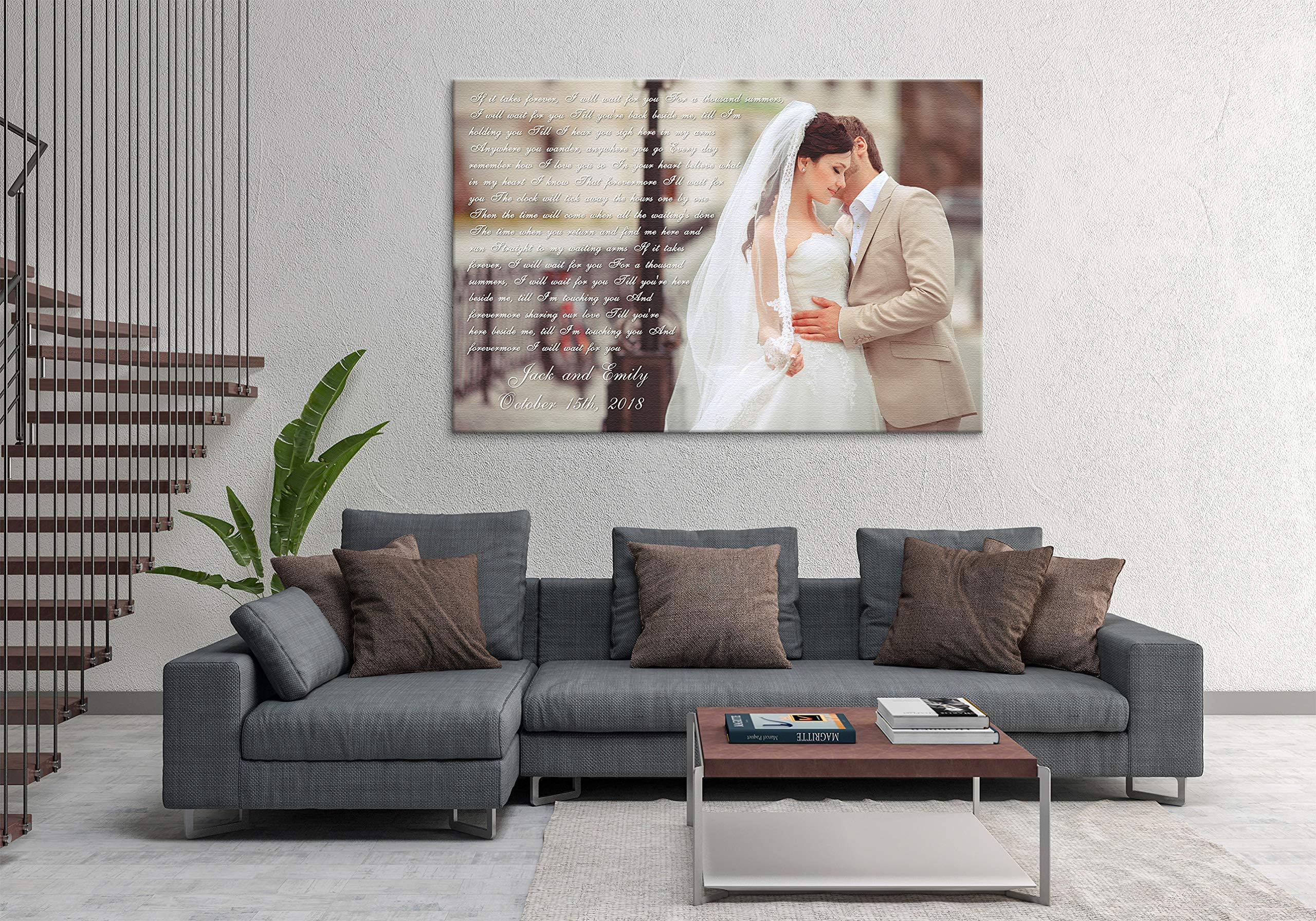 Personalized Wedding Photo Canvas Print with First Dance Lyrics, Vows, Poem, Quotes