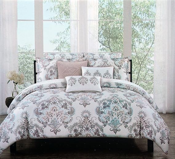 Tahari Bedding 3 Piece King Duvet Cover Set Classical Damask Floral