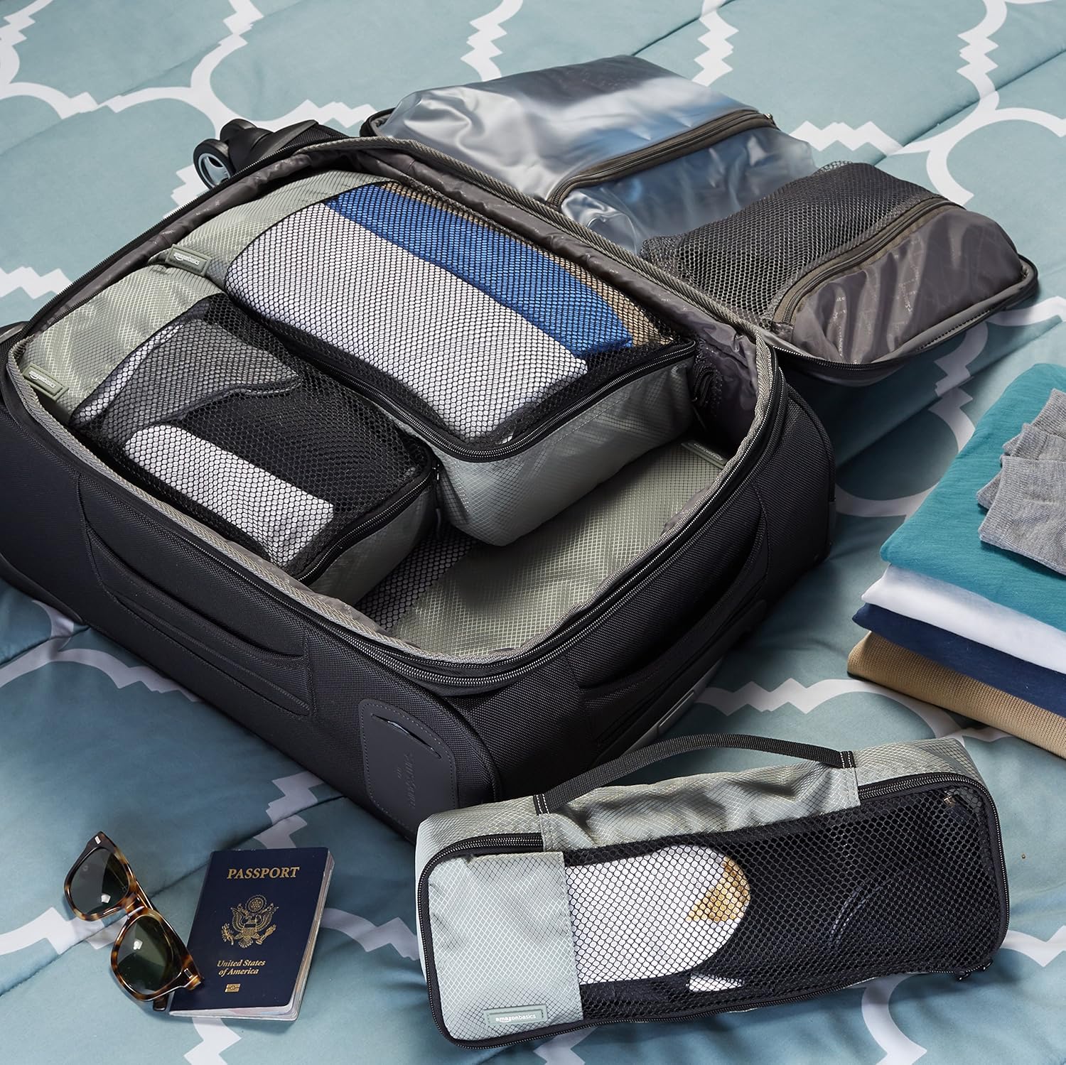  | Basics 4 Piece Packing Travel Organizer Cubes Set, Grey | Packing Organizers
