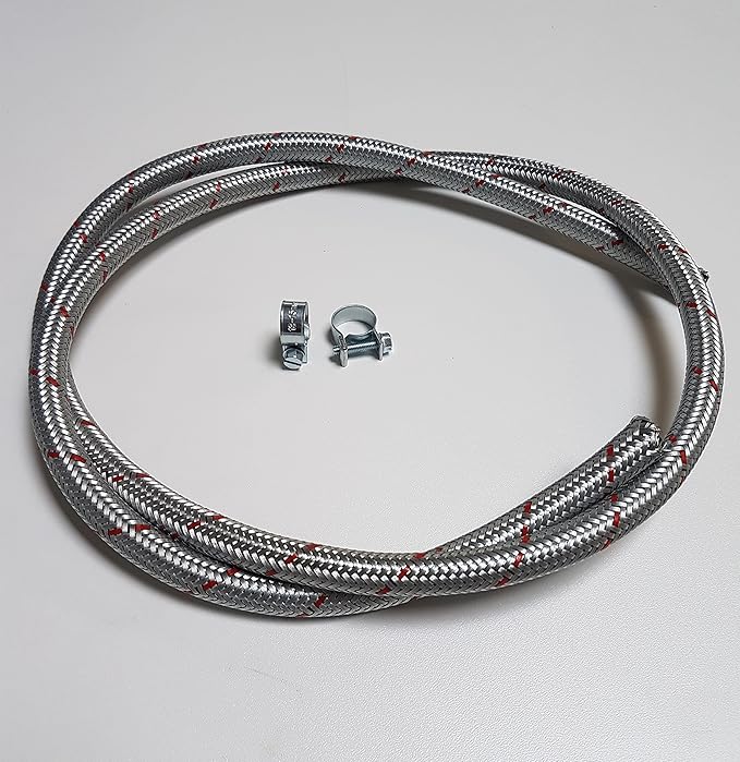 Benzinschlauch Ø 8mm Kraftstoffleitung Stahlflex mit Schlauchschellen
