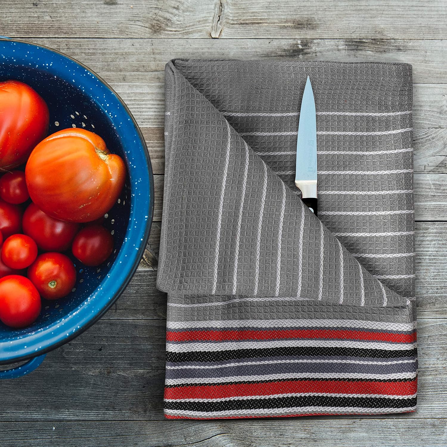 Urban Villa Kitchen Towels, Premium Quality, 100% Cotton Dish Towels, Mitered Corners, Ultra Soft (Size: 20X30 Inch), Multi Color Waffle Stripes, Highly Absorbent Bar Towels & Tea Towels - (Set of 8): Kitchen & Dining