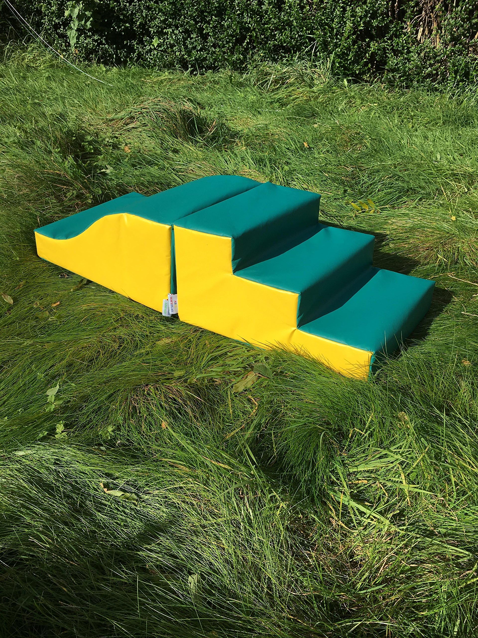 ABM Soft play PVC Foam Step & Slide children play set activity toy- 610gsm PVC/High Density Foam - Green/Yellow- L120cm x W50cm x H30cm