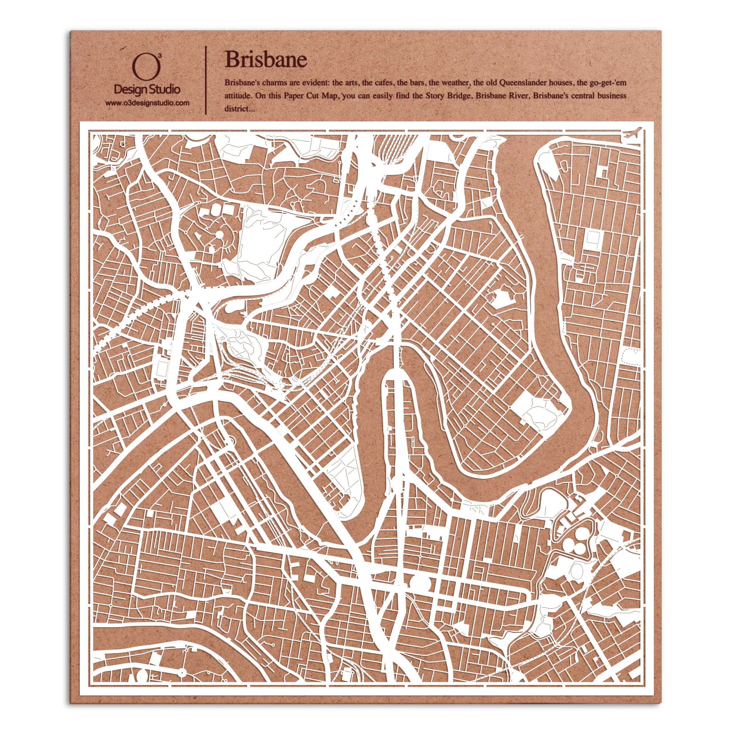 Brisbane Paper Cut Map White 30x30 cm Paper Art — image 1