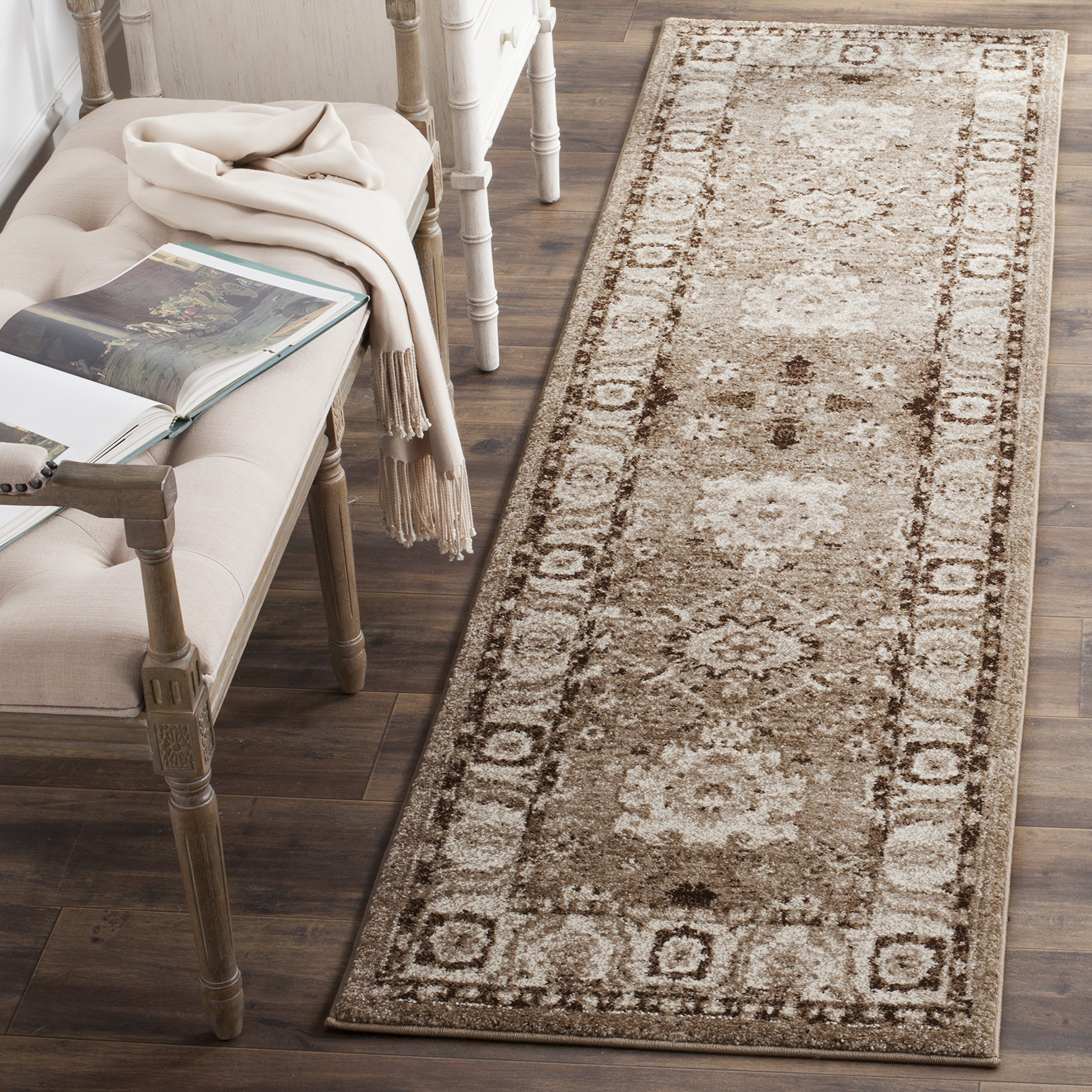 SAFAVIEH Vintage Hamadan Collection Runner Rug - 2'3" x 22', Taupe, Oriental Traditional Persian Design, Non-Shedding & Easy Care, Ideal for High Traffic Areas in Living Room, Bedroom (VTH214T) Image