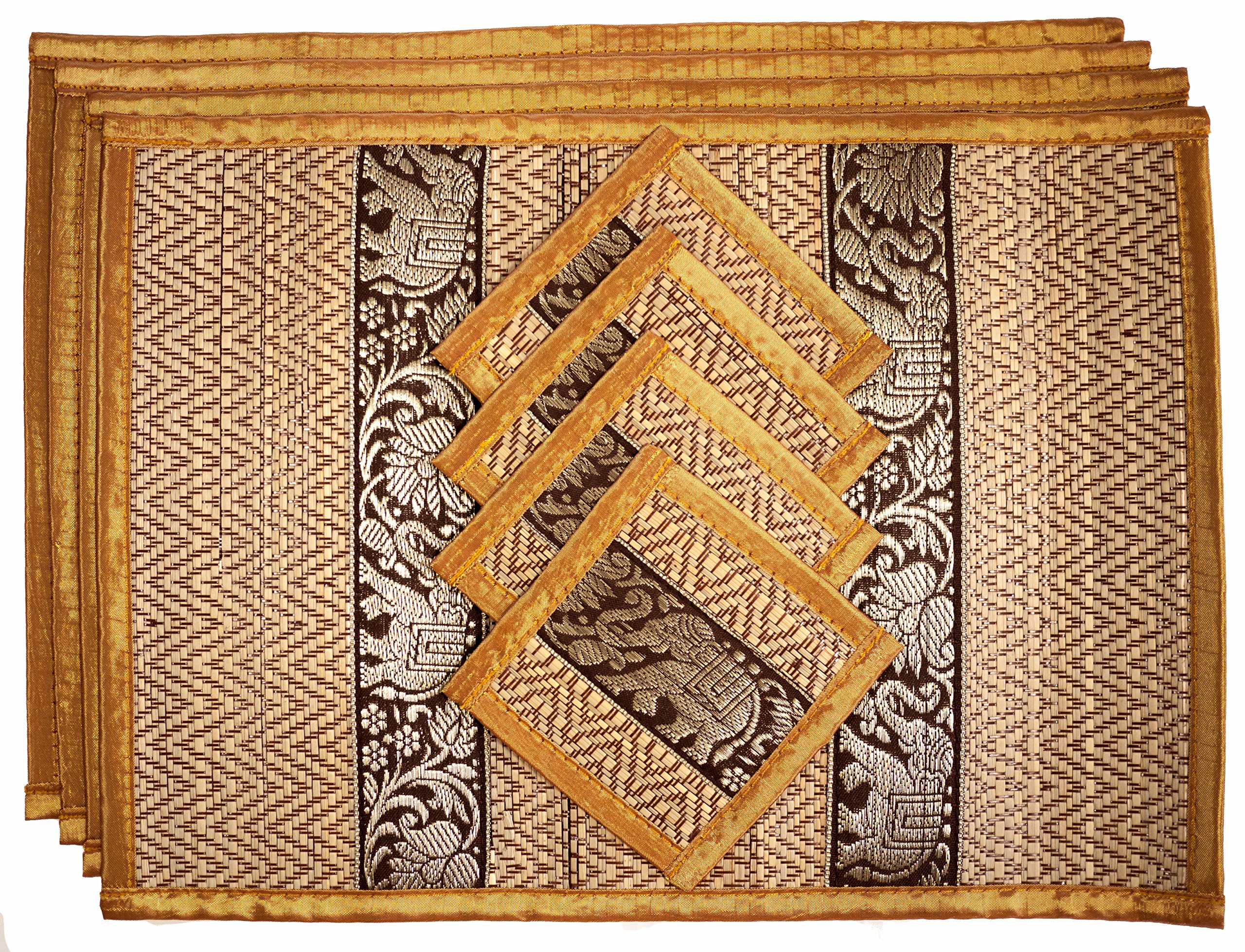 Cccollections Hand-Woven Table Placemats & Coasters Set for Everyday Dining | Thai Style Wicker Placemats Alternative to Plastic Heat Resistant - 4 Pcs