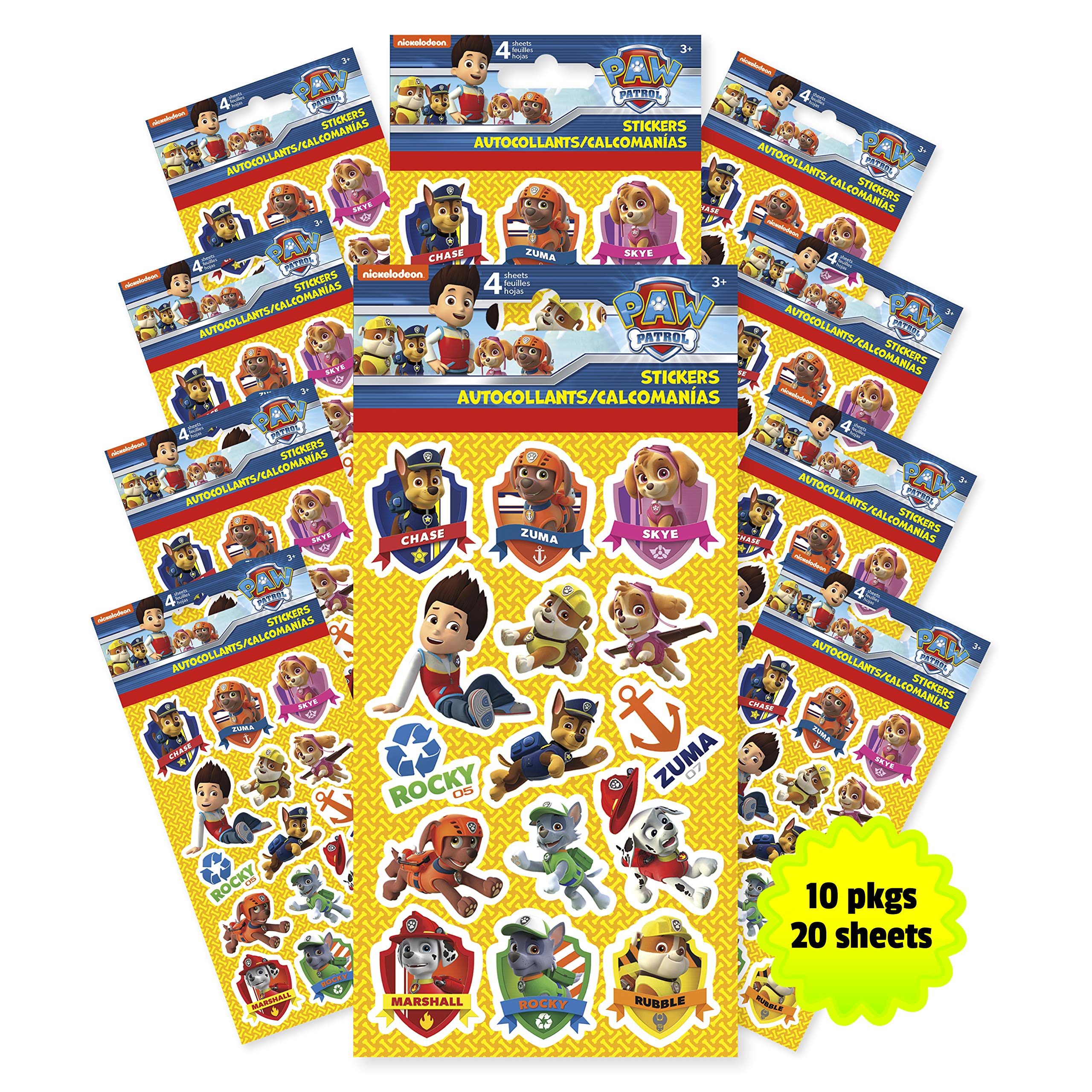 Paw Patrol Standard 4 Sheet Stickers 10Count Bundle