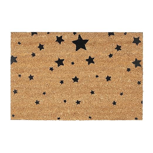 Relaxdays 1002016846 Zerbino In Fibra Di Cocco Fantasia A Stelle 40 X 60 Tappeto Asciugapassi Base In Pvc Antiscivolo Nero