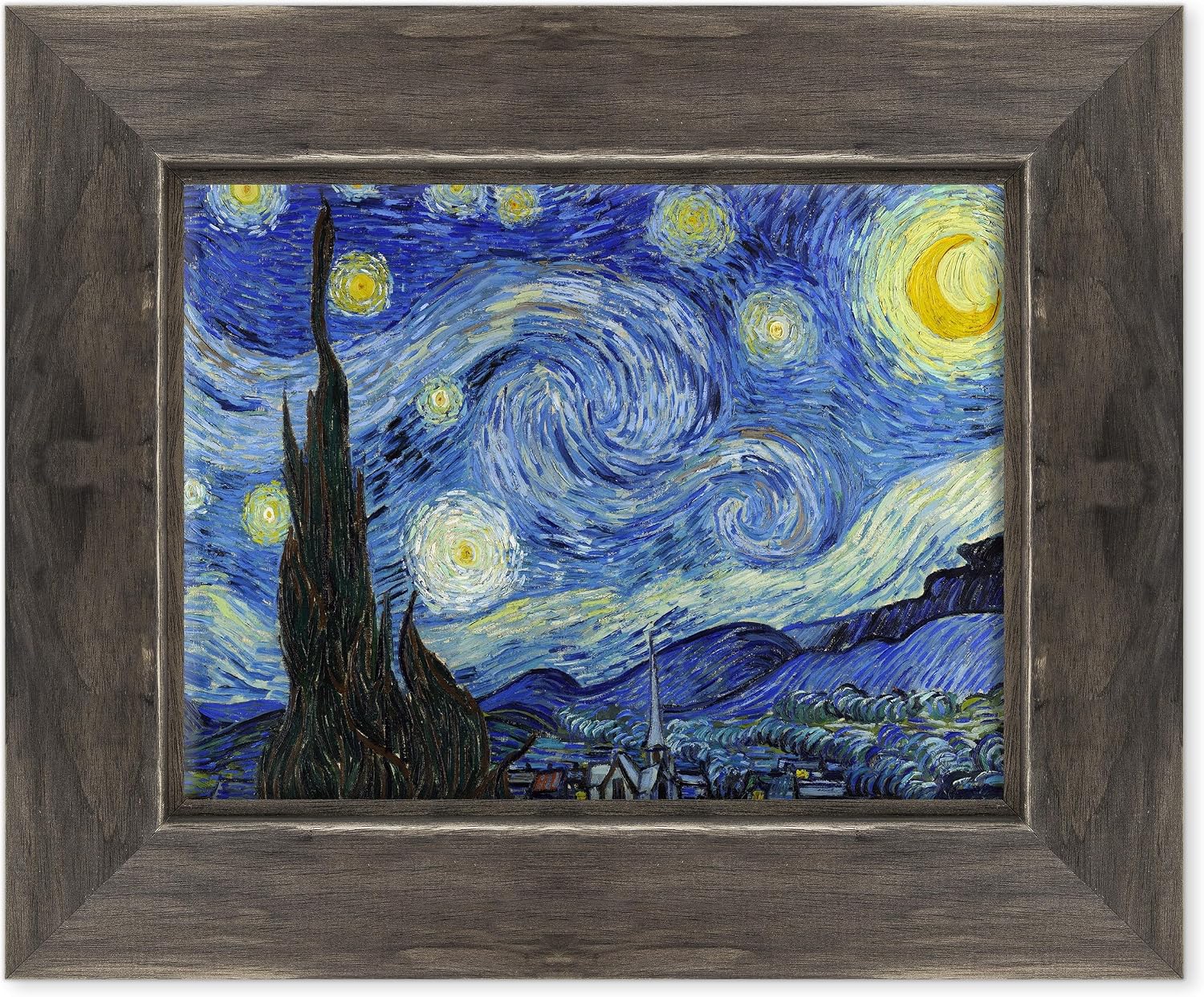 Quadro Su Tela Van Gogh - Campo Di Grano Con Cipressi 70x100cm Cornice Bianca